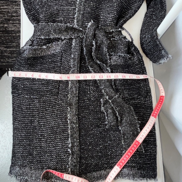 Zara (M) long, frayed-edge cardigan, with wrap tie, pockets & metallic threads - Picture 8 of 16